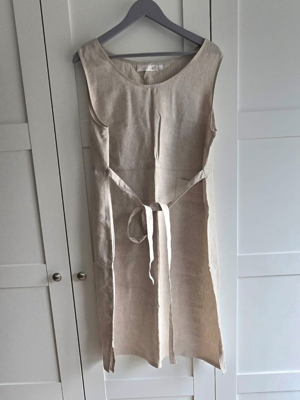 European Linen Blend Tie-Waist Dress – Natural Beige – XXL - Picture 4 of 10